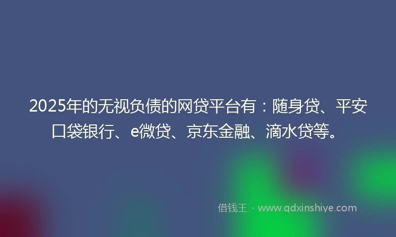 2025年的无视负债的网贷平台有：随身贷、平安口袋银行、e微贷、京东金融、滴水贷等。