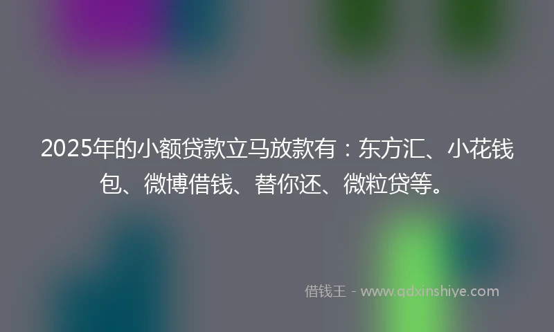 2025年的小额贷款立马放款有：东方汇、小花钱包、微博借钱、替你还、微粒贷等。