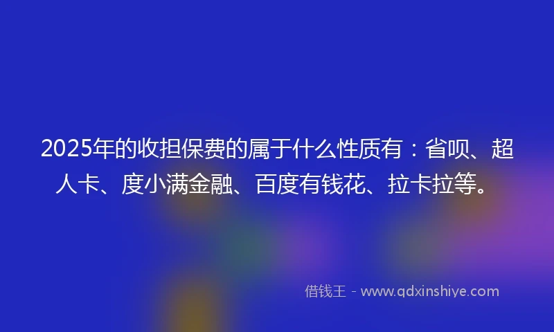 2025年的收担保费的属于什么性质有：省呗、超人卡、度小满金融、百度有钱花、拉卡拉等。