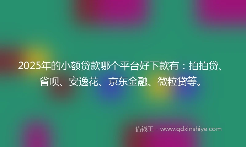 2025年的小额贷款哪个平台好下款有：拍拍贷、省呗、安逸花、京东金融、微粒贷等。