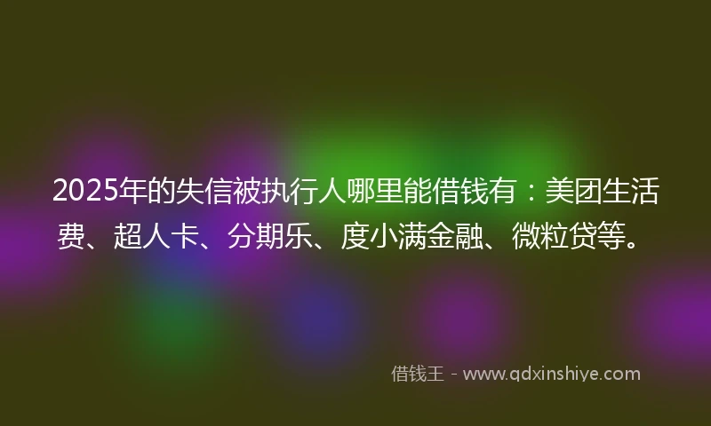 2025年的失信被执行人哪里能借钱有：美团生活费、超人卡、分期乐、度小满金融、微粒贷等。