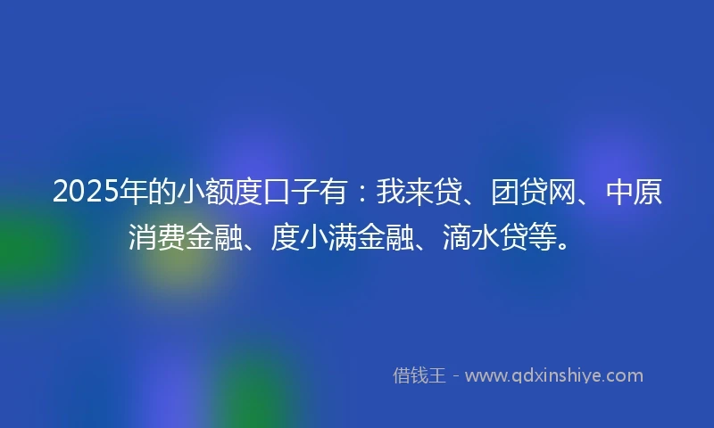 2025年的小额度口子有：我来贷、团贷网、中原消费金融、度小满金融、滴水贷等。