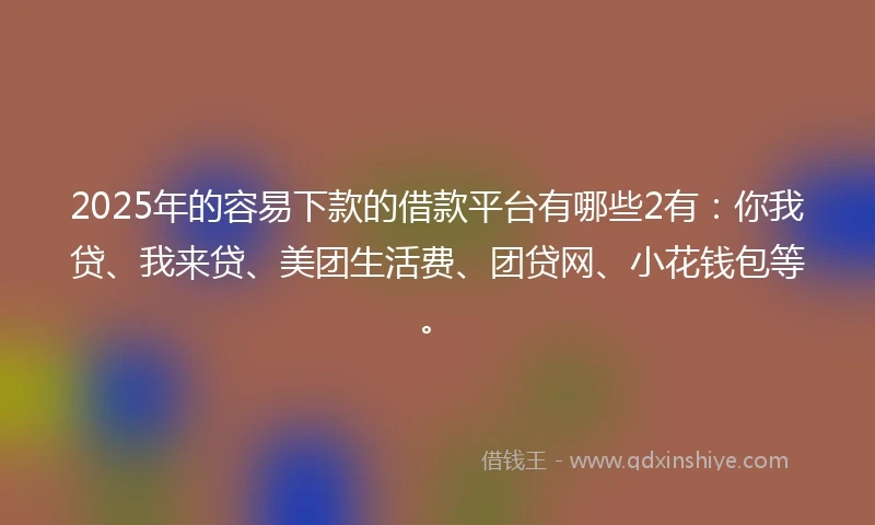 2025年的容易下款的借款平台有哪些2有：你我贷、我来贷、美团生活费、团贷网、小花钱包等。