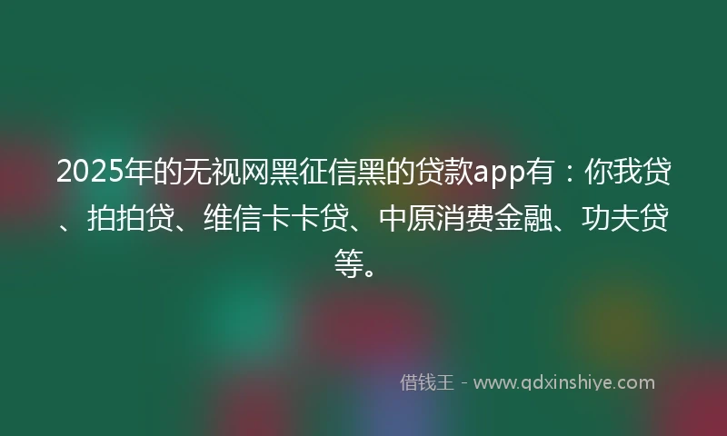 2025年的无视网黑征信黑的贷款app有：你我贷、拍拍贷、维信卡卡贷、中原消费金融、功夫贷等。