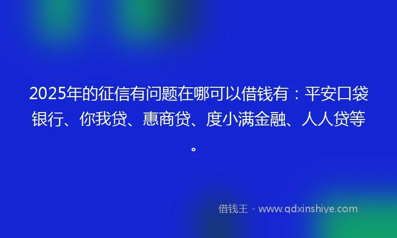 2025年的征信有问题在哪可以借钱有：平安口袋银行、你我贷、惠商贷、度小满金融、人人贷等。