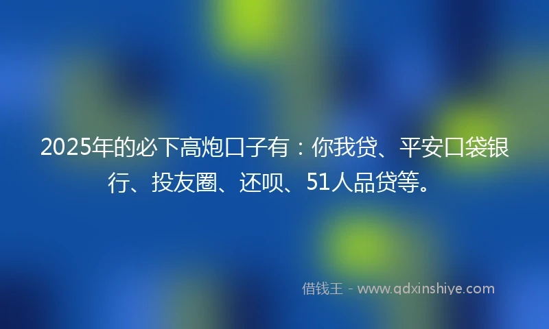 2025年的必下高炮口子有：你我贷、平安口袋银行、投友圈、还呗、51人品贷等。