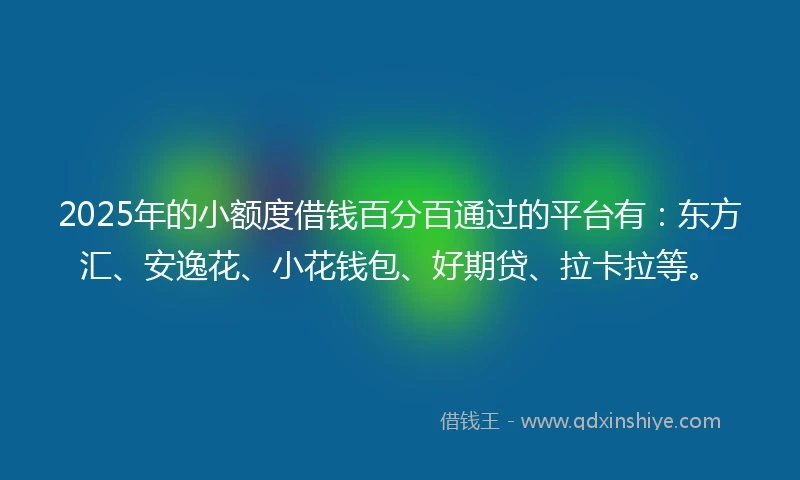 2025年的小额度借钱百分百通过的平台有：东方汇、安逸花、小花钱包、好期贷、拉卡拉等。