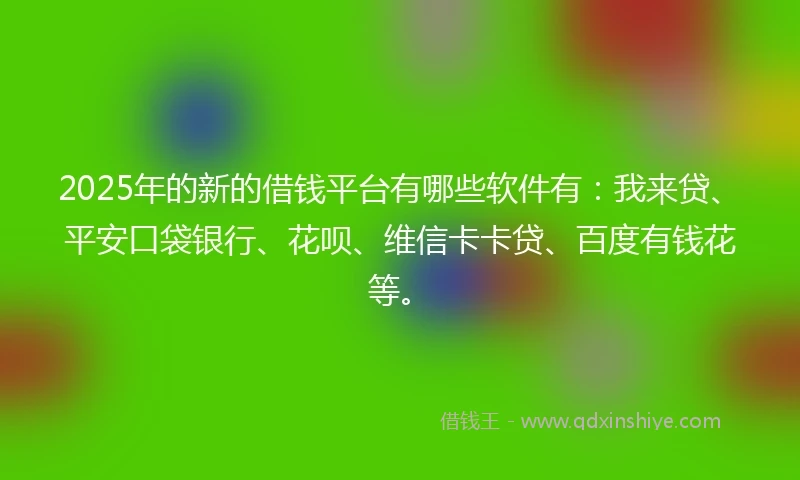 2025年的新的借钱平台有哪些软件有：我来贷、平安口袋银行、花呗、维信卡卡贷、百度有钱花等。