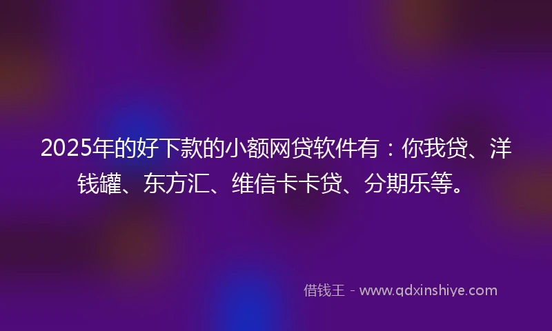 2025年的好下款的小额网贷软件有：你我贷、洋钱罐、东方汇、维信卡卡贷、分期乐等。