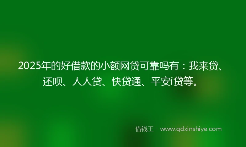 2025年的好借款的小额网贷可靠吗有：我来贷、还呗、人人贷、快贷通、平安i贷等。