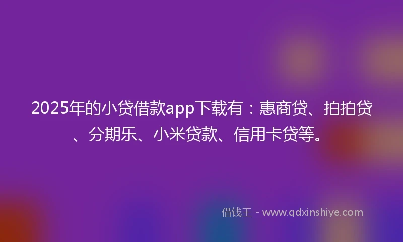 2025年的小贷借款app下载有：惠商贷、拍拍贷、分期乐、小米贷款、信用卡贷等。