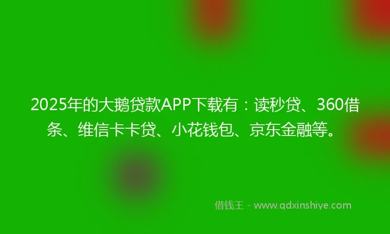 2025年的大鹅贷款APP下载有：读秒贷、360借条、维信卡卡贷、小花钱包、京东金融等。