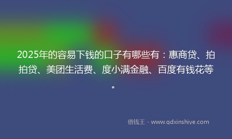2025年的容易下钱的口子有哪些有：惠商贷、拍拍贷、美团生活费、度小满金融、百度有钱花等。