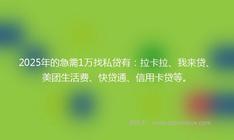 2025年的急需1万找私贷有：拉卡拉、我来贷、美团生活费、快贷通、信用卡贷等。
