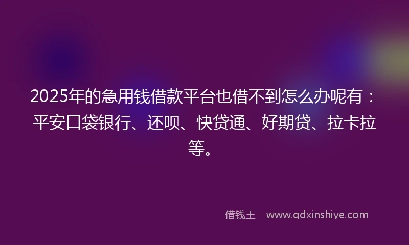 2025年的急用钱借款平台也借不到怎么办呢有：平安口袋银行、还呗、快贷通、好期贷、拉卡拉等。