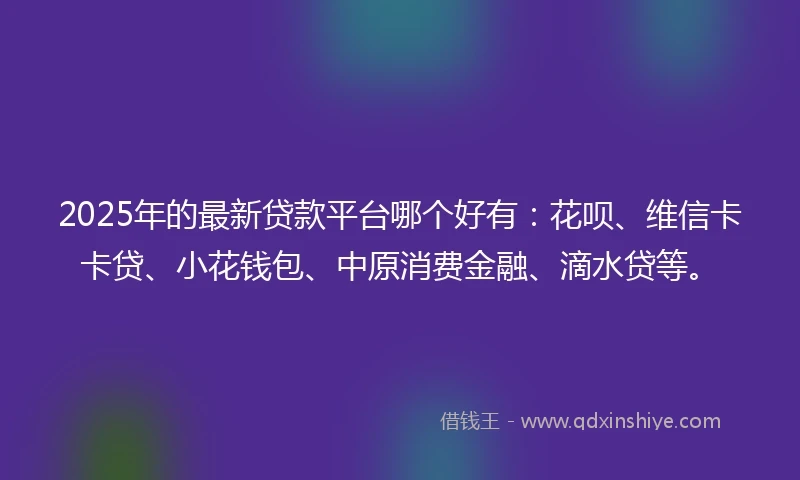 2025年的最新贷款平台哪个好有：花呗、维信卡卡贷、小花钱包、中原消费金融、滴水贷等。
