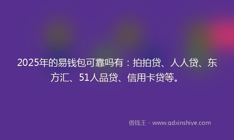 2025年的易钱包可靠吗有：拍拍贷、人人贷、东方汇、51人品贷、信用卡贷等。