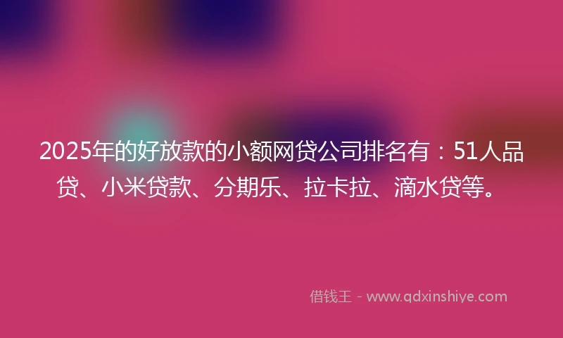 2025年的好放款的小额网贷公司排名有：51人品贷、小米贷款、分期乐、拉卡拉、滴水贷等。