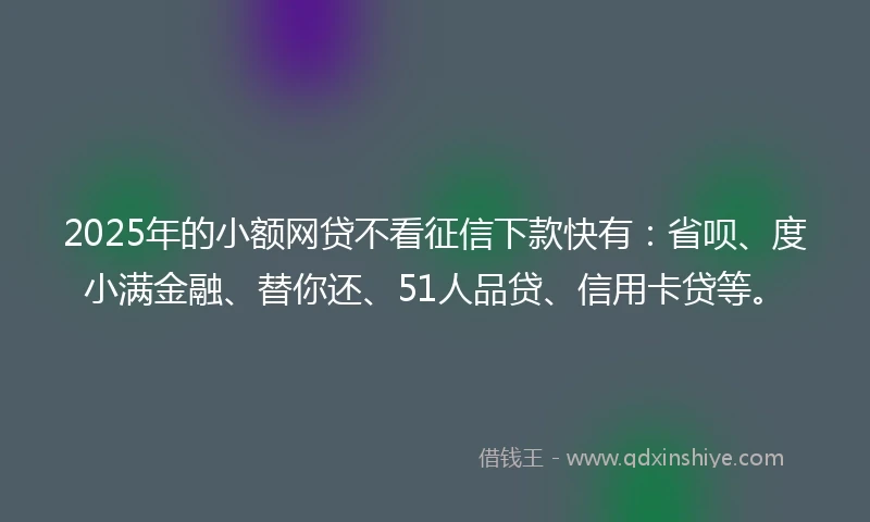 2025年的小额网贷不看征信下款快有：省呗、度小满金融、替你还、51人品贷、信用卡贷等。