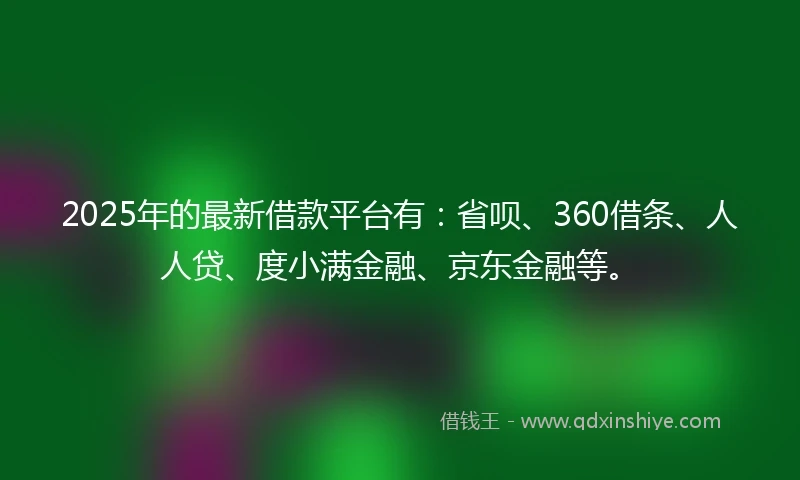 2025年的最新借款平台有：省呗、360借条、人人贷、度小满金融、京东金融等。