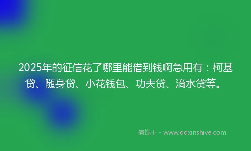 2025年的征信花了哪里能借到钱啊急用有：柯基贷、随身贷、小花钱包、功夫贷、滴水贷等。