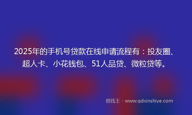 2025年的手机号贷款在线申请流程有：投友圈、超人卡、小花钱包、51人品贷、微粒贷等。