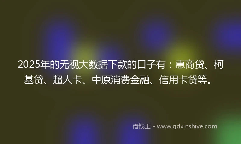 2025年的无视大数据下款的口子有：惠商贷、柯基贷、超人卡、中原消费金融、信用卡贷等。