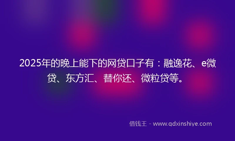 2025年的晚上能下的网贷口子有：融逸花、e微贷、东方汇、替你还、微粒贷等。