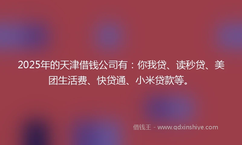 2025年的天津借钱公司有：你我贷、读秒贷、美团生活费、快贷通、小米贷款等。