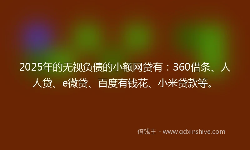 2025年的无视负债的小额网贷有：360借条、人人贷、e微贷、百度有钱花、小米贷款等。