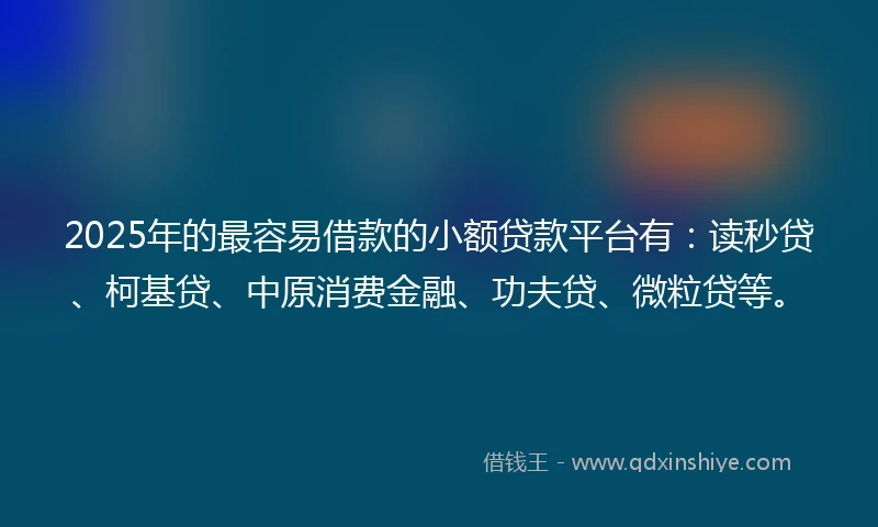 2025年的最容易借款的小额贷款平台有：读秒贷、柯基贷、中原消费金融、功夫贷、微粒贷等。