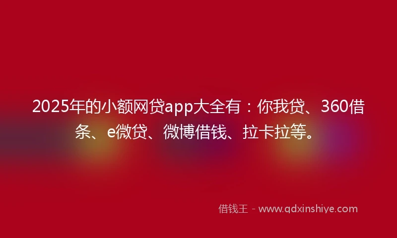 2025年的小额网贷app大全有：你我贷、360借条、e微贷、微博借钱、拉卡拉等。