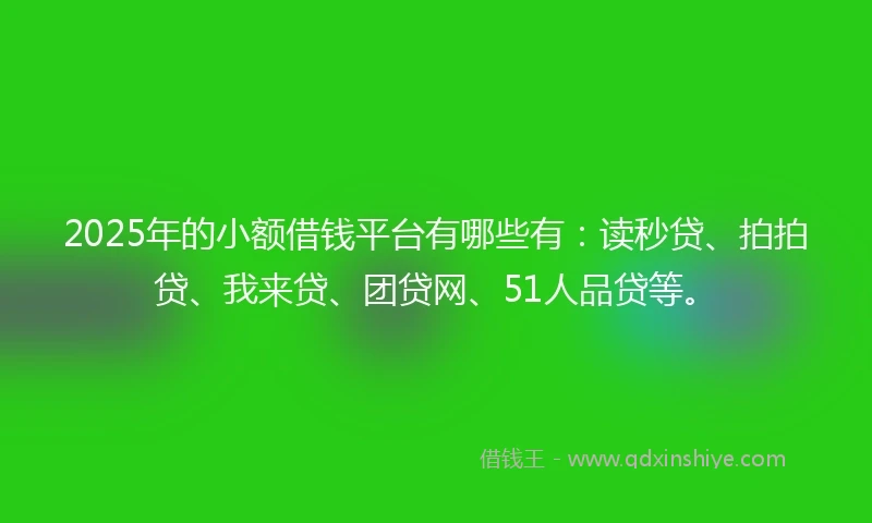 2025年的小额借钱平台有哪些有：读秒贷、拍拍贷、我来贷、团贷网、51人品贷等。