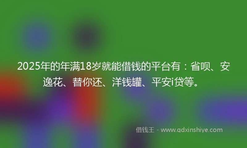 2025年的年满18岁就能借钱的平台有：省呗、安逸花、替你还、洋钱罐、平安i贷等。