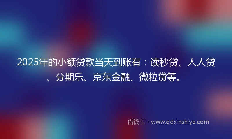 2025年的小额贷款当天到账有：读秒贷、人人贷、分期乐、京东金融、微粒贷等。