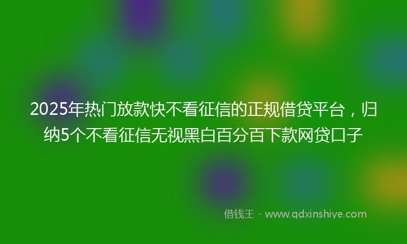 2025年热门放款快不看征信的正规借贷平台，归纳5个不看征信无视黑白百分百下款网贷口子