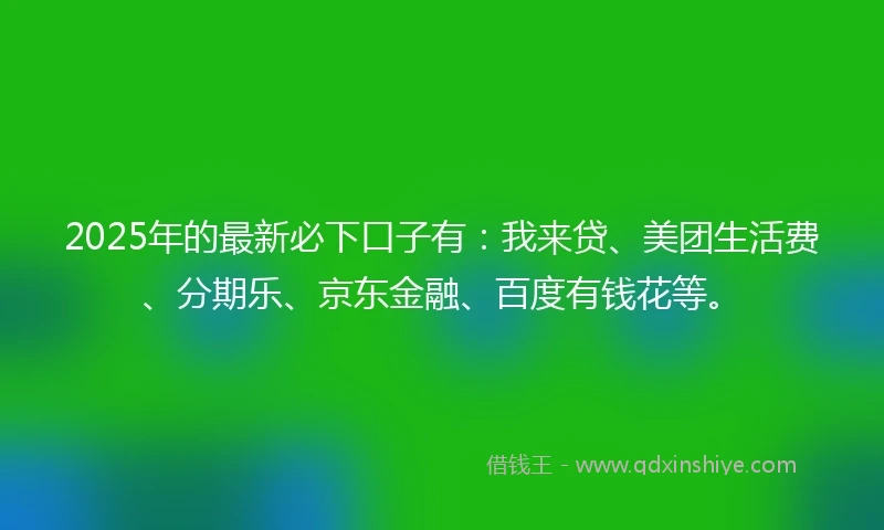 2025年的最新必下口子有：我来贷、美团生活费、分期乐、京东金融、百度有钱花等。