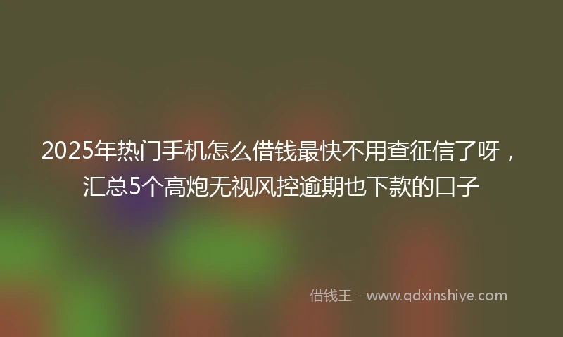 2025年热门手机怎么借钱最快不用查征信了呀，汇总5个高炮无视风控逾期也下款的口子