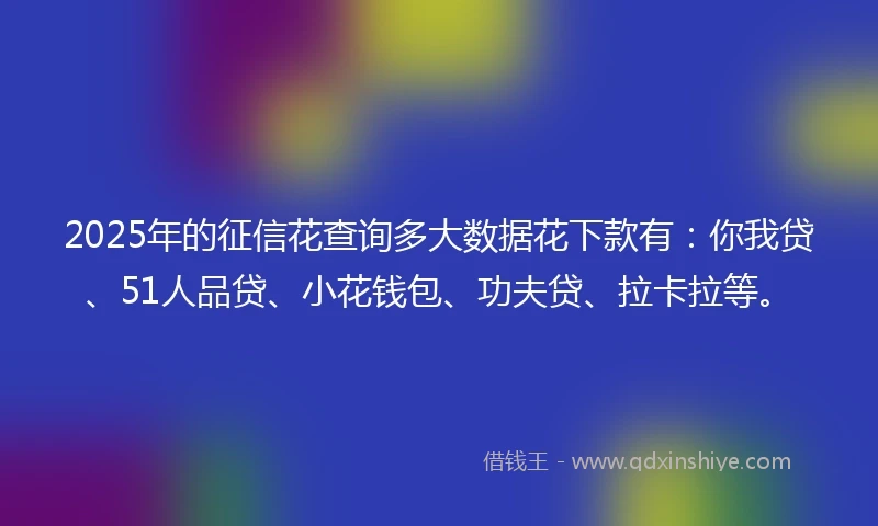 2025年的征信花查询多大数据花下款有:你我贷、51人品贷、小花钱包、功夫贷、拉卡拉等。