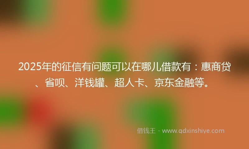 2025年的征信有问题可以在哪儿借款有：惠商贷、省呗、洋钱罐、超人卡、京东金融等。