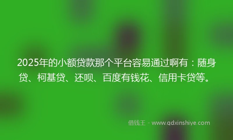 2025年的小额贷款那个平台容易通过啊有：随身贷、柯基贷、还呗、百度有钱花、信用卡贷等。