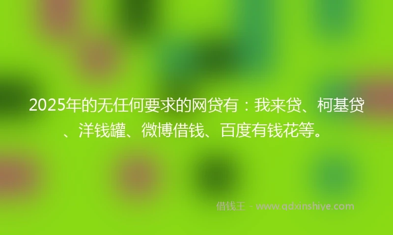 2025年的无任何要求的网贷有：我来贷、柯基贷、洋钱罐、微博借钱、百度有钱花等。