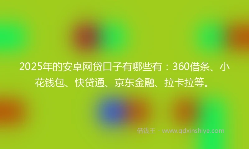 2025年的安卓网贷口子有哪些有：360借条、小花钱包、快贷通、京东金融、拉卡拉等。