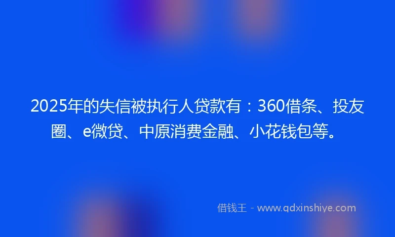 2025年的失信被执行人贷款有：360借条、投友圈、e微贷、中原消费金融、小花钱包等。