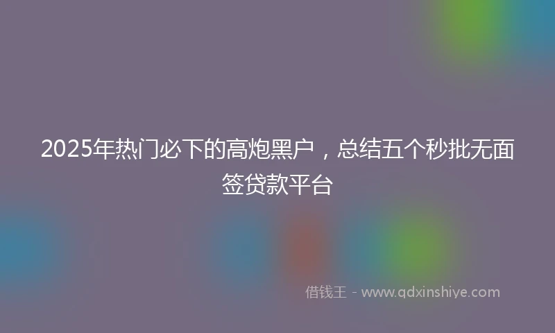 2025年热门必下的高炮黑户，总结五个秒批无面签贷款平台