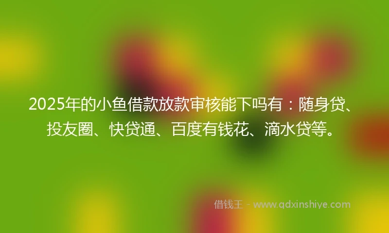 2025年的小鱼借款放款审核能下吗有：随身贷、投友圈、快贷通、百度有钱花、滴水贷等。
