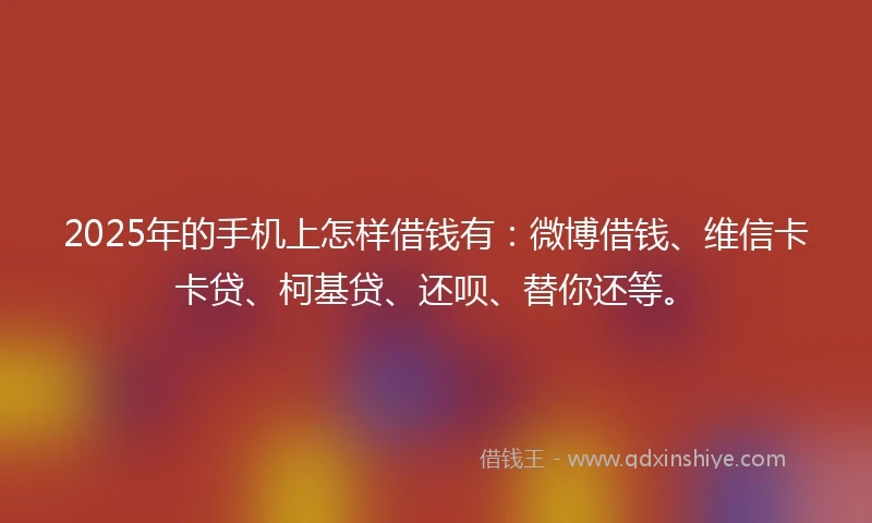 2025年的手机上怎样借钱有：微博借钱、维信卡卡贷、柯基贷、还呗、替你还等。