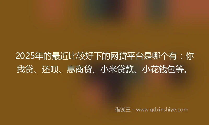 2025年的最近比较好下的网贷平台是哪个有：你我贷、还呗、惠商贷、小米贷款、小花钱包等。