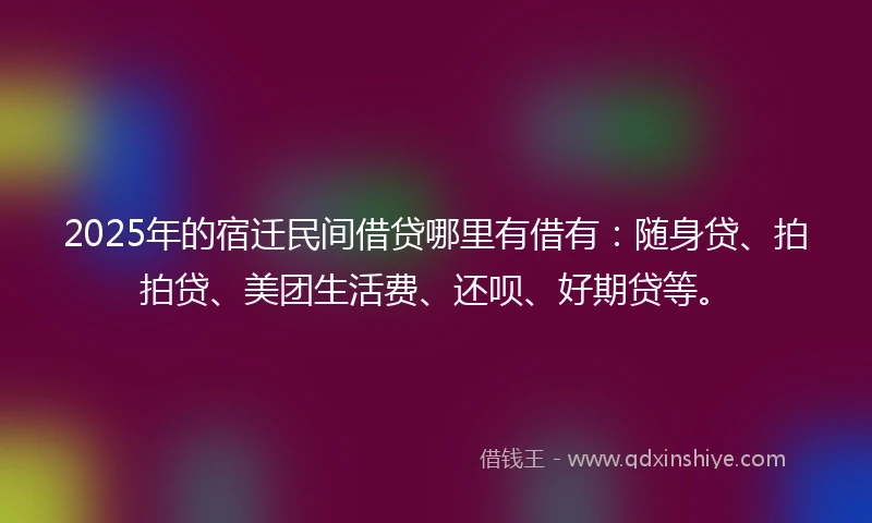 2025年的宿迁民间借贷哪里有借有：随身贷、拍拍贷、美团生活费、还呗、好期贷等。
