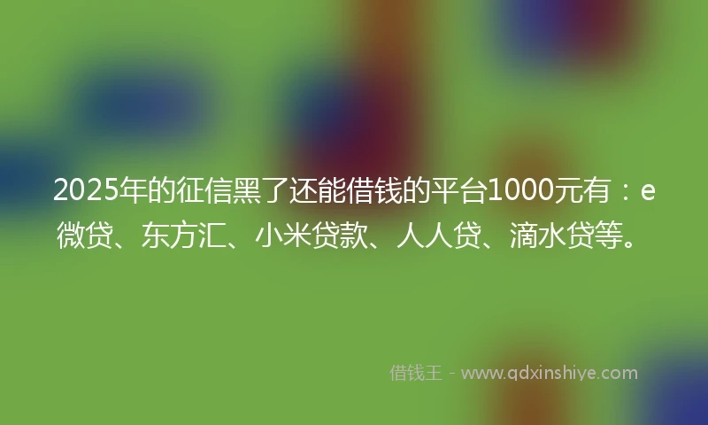 2025年的征信黑了还能借钱的平台1000元有：e微贷、东方汇、小米贷款、人人贷、滴水贷等。